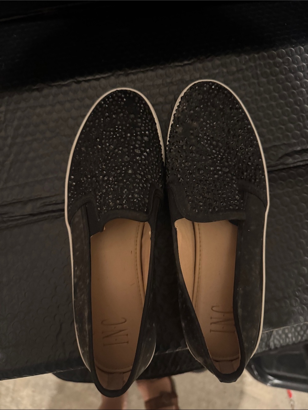INC International Concepts Black Crystal-Embellished Slip-On Flats